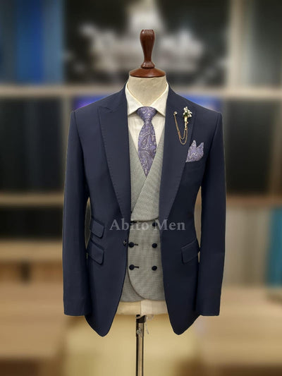 Blue 3-Piece Suit with Contrast Waistcoat