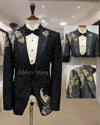 Black Elegant Embroidered 3-Piece Suit
