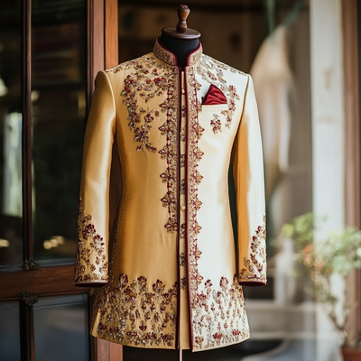 Elegant Off-White Embroidered Sherwani