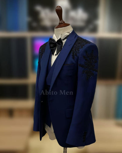 Royal Blue Embroidered 3-Piece Suit