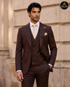 Chocolate brown three piece wedding suit with cream tie - Abito Men