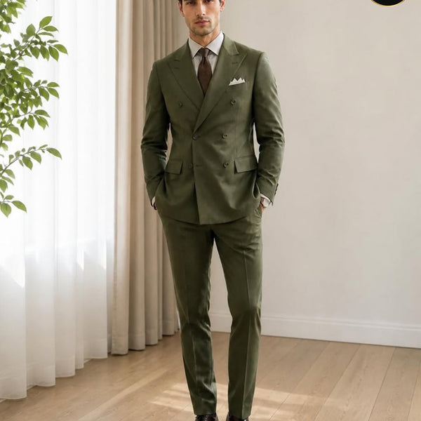 Olive Double-Breasted Suit for Men