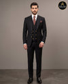 Premium black three piece suit for men with gold button waistcoat - Abito Men