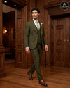Deep olive green 3 piece suit for men with waistcoat - Abito Men wedding suit