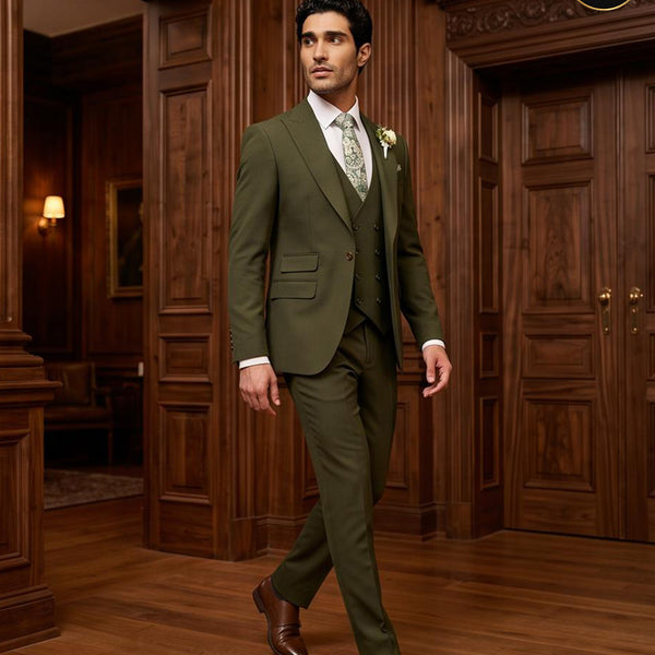 Deep Olive Green 3 Piece Suit for Men