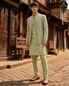 Pistachio green prince coat kurta pajama full look - Abito Men traditional wear
