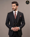 Premium black three piece suit with paisley tie - Abito Men formal suit