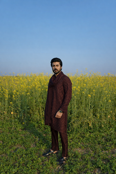 Maroon Royal Embroidered Kurta Pajama with Shawl