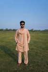 Luxury Beige Embroidered Kurta Pajama with Shawl