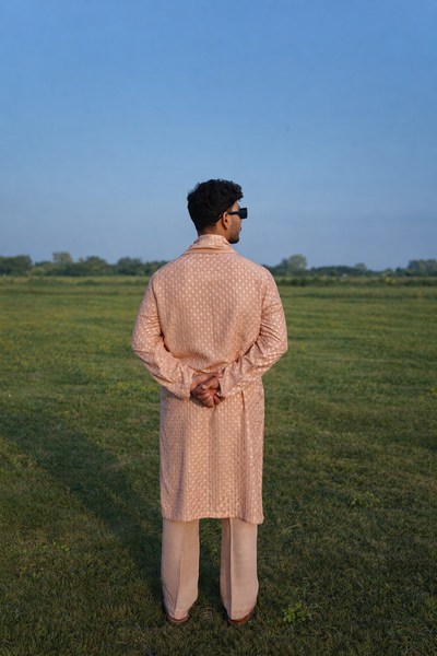 Luxury Beige Embroidered Kurta Pajama with Shawl