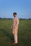 Luxury Beige Embroidered Kurta Pajama with Shawl