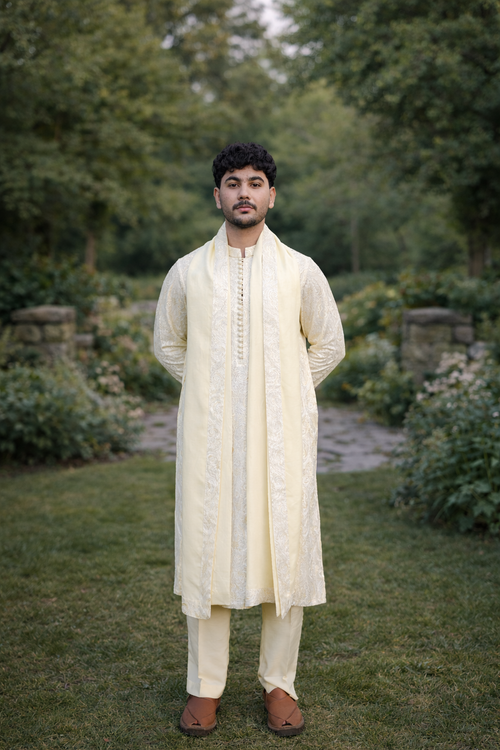 Elegant Cream Embroidered Kurta Pajama