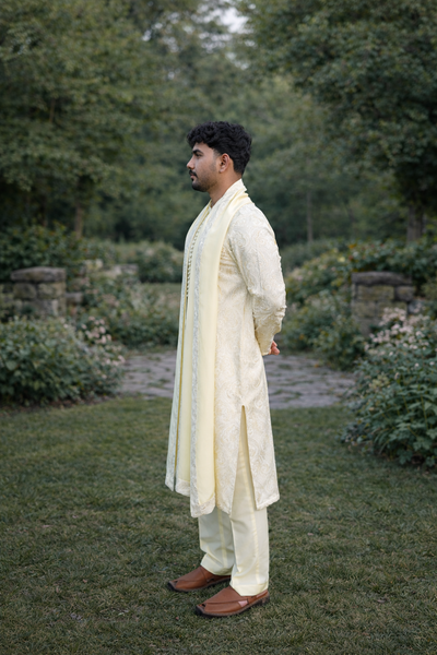 Elegant Cream Embroidered Kurta Pajama with Shawl