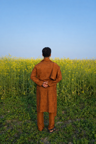 Royal Rust Embroidered Kurta Pajama with Matching Shawl