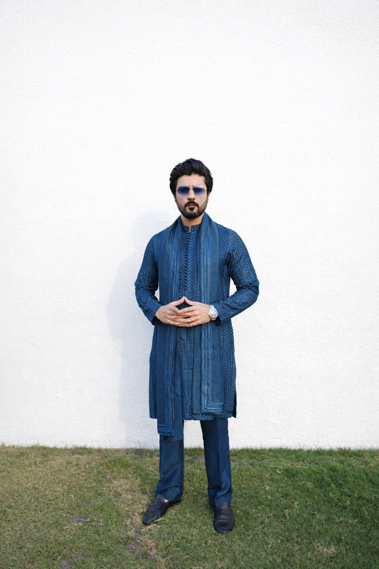 Royal Navy Blue Embroidered Kurta Pajama