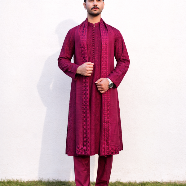Embroidered Kurta Pajama with Designer Shawl