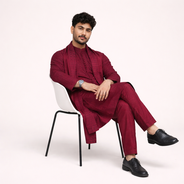 Embroidered Kurta Pajama with Designer Shawl