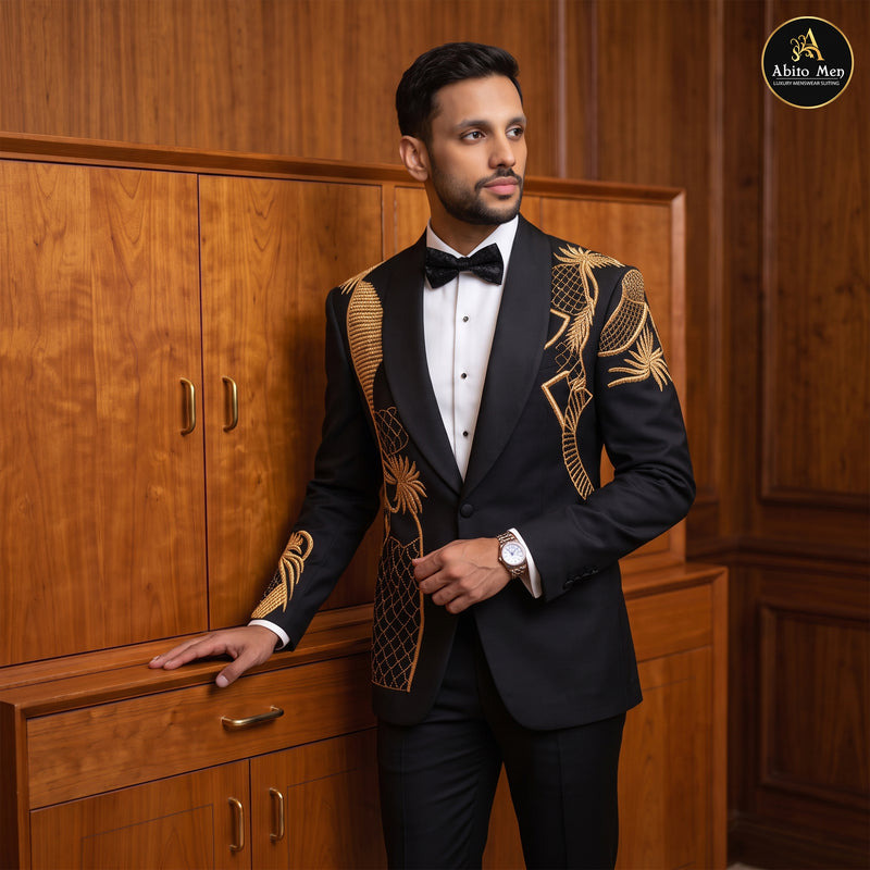 Oasis Black & Gold Embroidered Statement Tuxedo