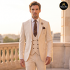 Premium Men's Cream 3-Piece Suit with Double-Breasted Waistcoat