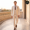 Premium Men's Cream 3-Piece Suit with Double-Breasted Waistcoat