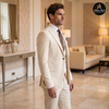 Premium Men's Cream 3-Piece Suit with Double-Breasted Waistcoat