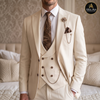 Premium Men's Cream 3-Piece Suit with Double-Breasted Waistcoat
