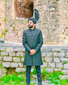 Black brocade groom sherwani with turban
