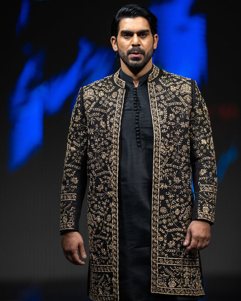 Royal Black & Gold Embroidered Sherwani