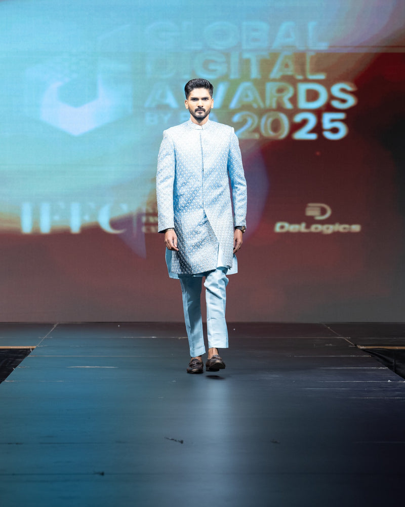 Ice Blue Embroidered Sherwani