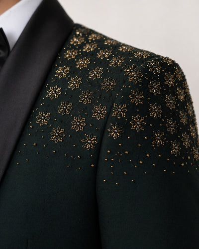 Emerald Green 3 Piece Tuxedo Suit with Black Satin Shawl Lapel