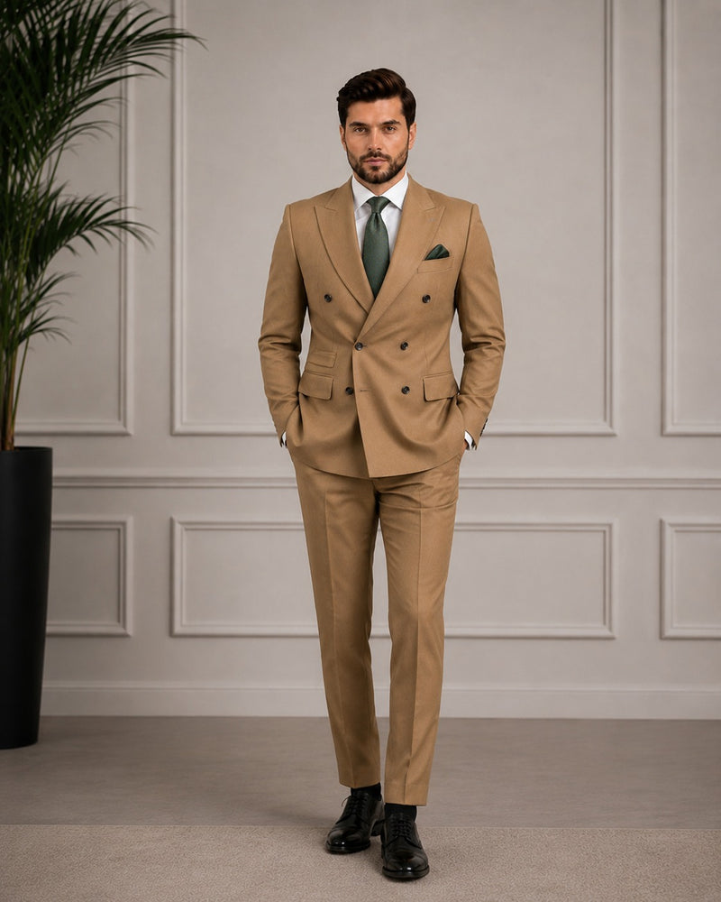 Camel Double Breasted Suit