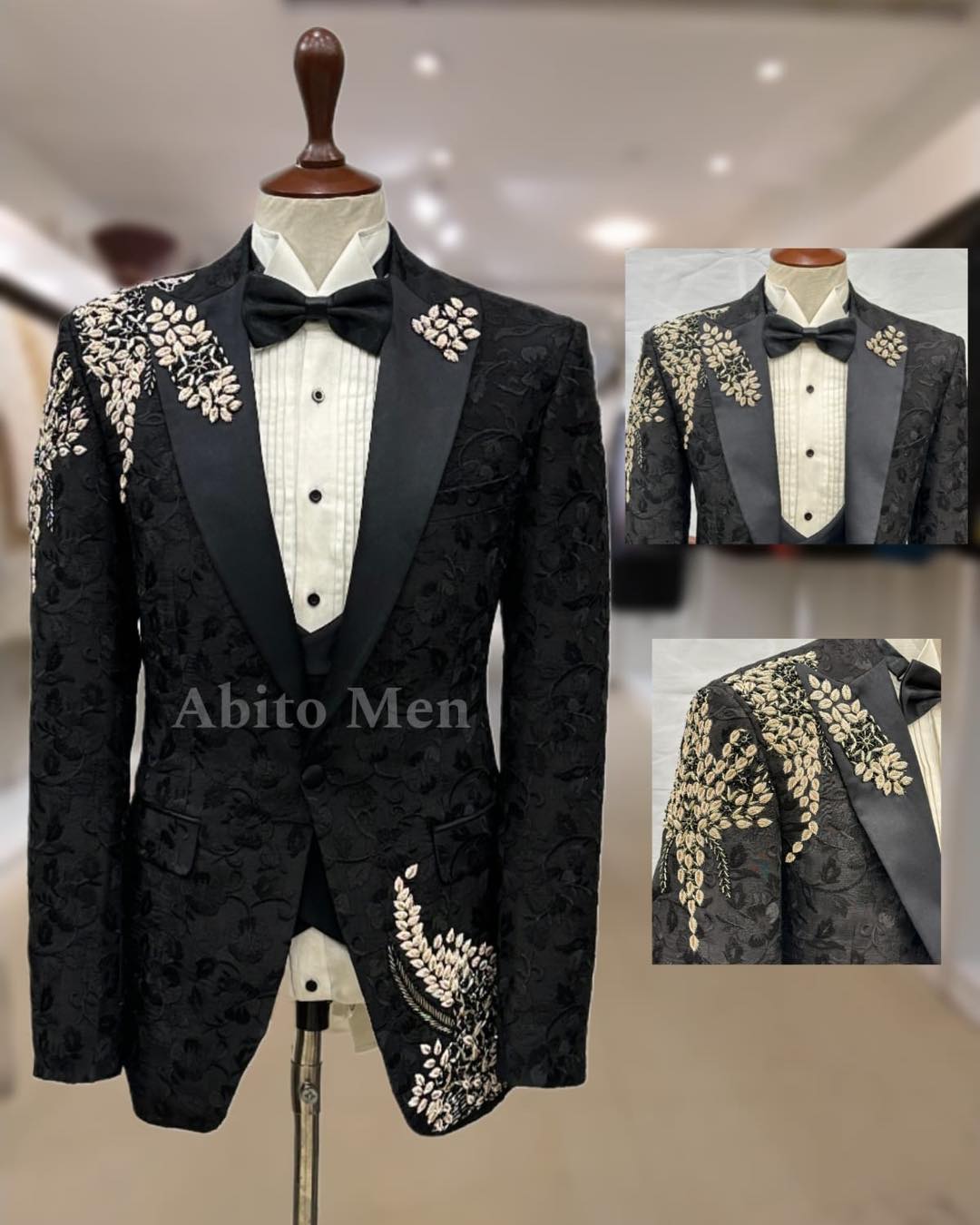 Black Elegant Embroidered 3-Piece Suit
