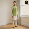 Elegant Light Beige Kurta Suit with Embroidered Mehndi Green Waistcoat
