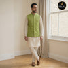 Elegant Light Beige Kurta Suit with Embroidered Mehndi Green Waistcoat