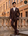 Premium chocolate brown 3 piece suit for men with double breasted waistcoat - Abito Men