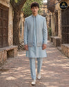 Sky blue embroidered prince coat with matching kurta pajama for men - Abito Men wedding outfit