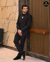 Noir Royale black tuxedo for men with satin shawl lapels and embellished shoulders - Abito Men
