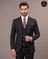 Black 3 piece suit with peak lapels and double breasted waistcoat - Abito Men wedding suit
