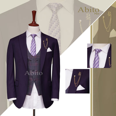3pc suit in royal plum tropical fabric