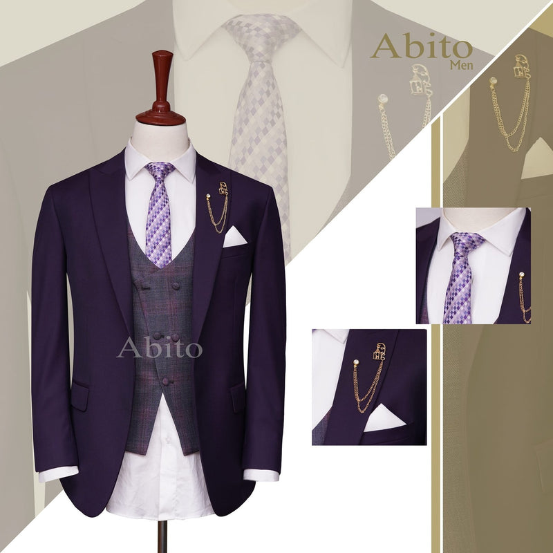 3pc suit in royal plum tropical fabric