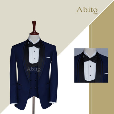 Double piping tuxedo 3pc suit with tux shirt and Bow tie.
