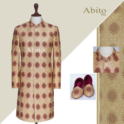 sherwani with maroon micro embellishement