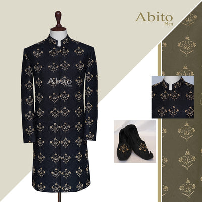 Fully embroidered customized sherwani with with same color alluring micro embellishement