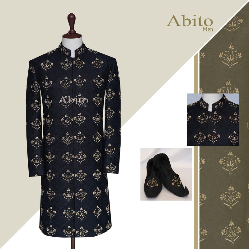 Fully embroidered customized sherwani with with same color alluring micro embellishement