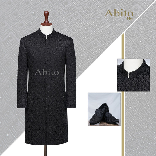 customized sherwani with  same color alluring micro embellishement