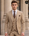 Camel tone 3 piece suit for men with double-breasted waistcoat - Abito Men Modern Gentleman Collection
