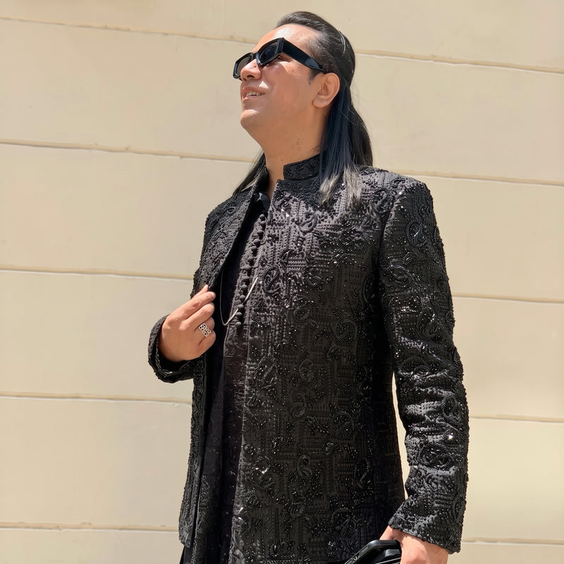 Luxury Black Embroidered Prince Coat