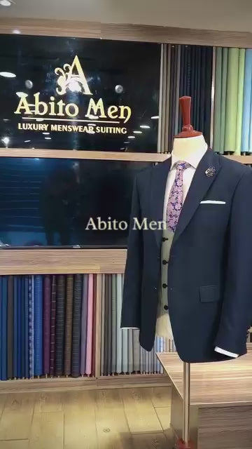 Blue 3-Piece Suit with Contrast Waistcoat