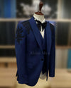 Royal Blue Embroidered 3-Piece Suit