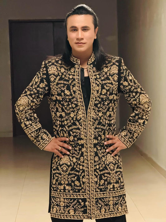 Black & Gold Embroidered Sherwani